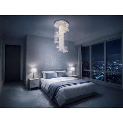 LED krištáľové stropné svietidlo NAURU LED/24W/230V pr. 45 cm lesklý chróm + diaľkové ovládanie