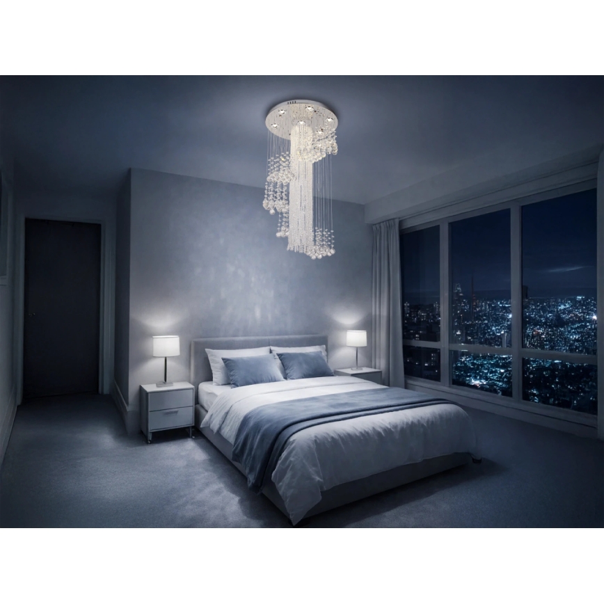 LED krištáľové stropné svietidlo NAURU LED/24W/230V pr. 45 cm lesklý chróm + diaľkové ovládanie