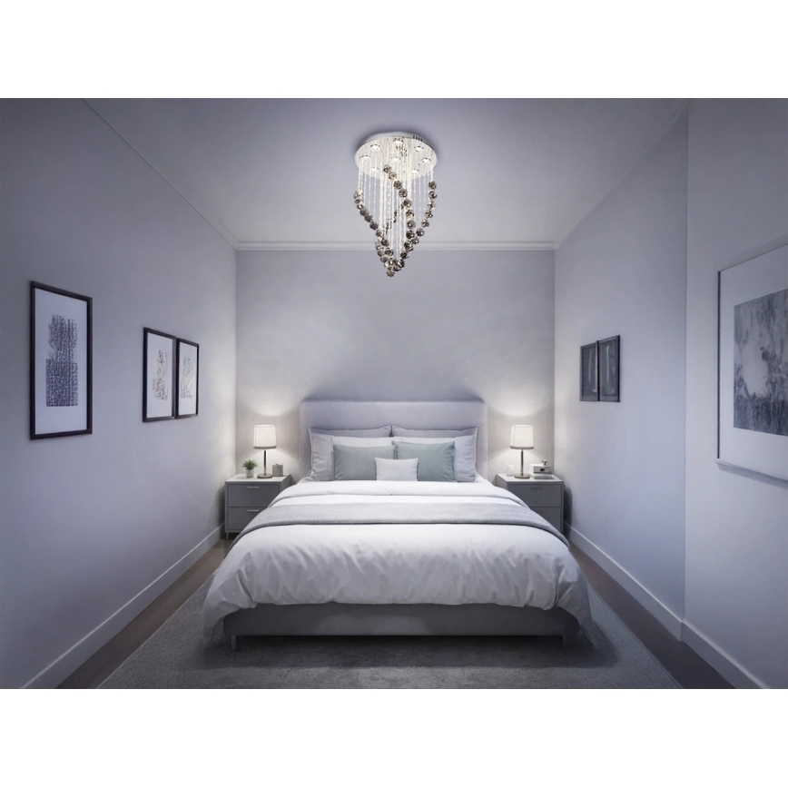 LED krištáľové stropné svietidlo NAURU LED/30W/230V priemer 40 cm lesklý chróm/čierna + diaľkové ovládanie