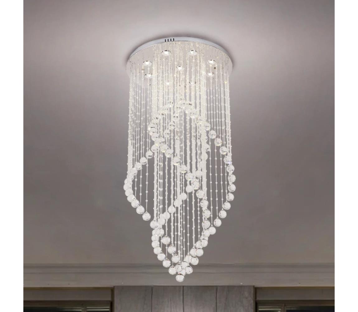 LED krištáľové stropné svietidlo NAURU LED/30W/230V, priemer 60 cm, lesklý chróm + diaľkové ovládanie N3014