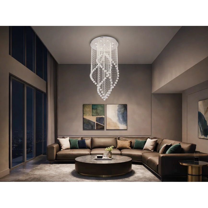LED Krištáľové stropné svietidlo NAURU LED/30W/230V pr. 60 cm lesklý chróm + diaľkové ovládanie