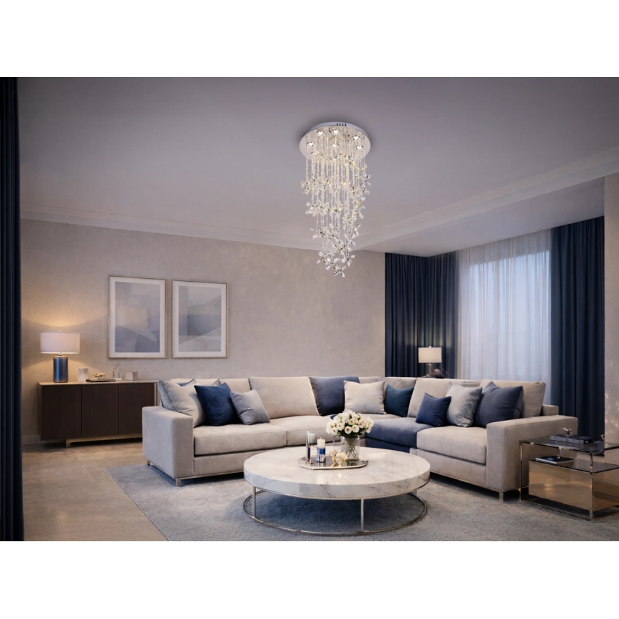 LED krištáľové stropné svietidlo SAMOA LED/30W/230V pr. 40 cm lesklý chróm + diaľkové ovládanie