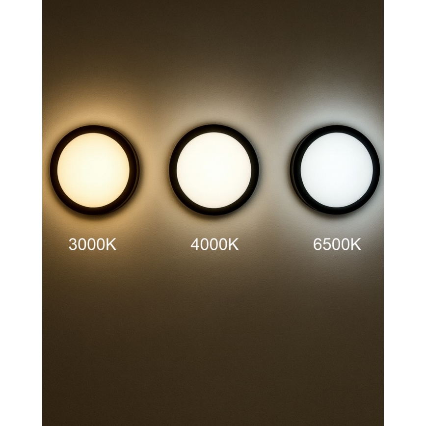 LED Kúpeľňové stropné svietidlo so senzorom ELLÉ LED/24W/230V 3000/4000/6500K pr. 26 cm IP54 antracit