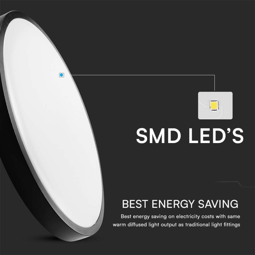 LED Kúpeľňové stropné svietidlo SAMSUNG CHIP LED/18W/230V IP44 3000K pr. 25 cm čierna