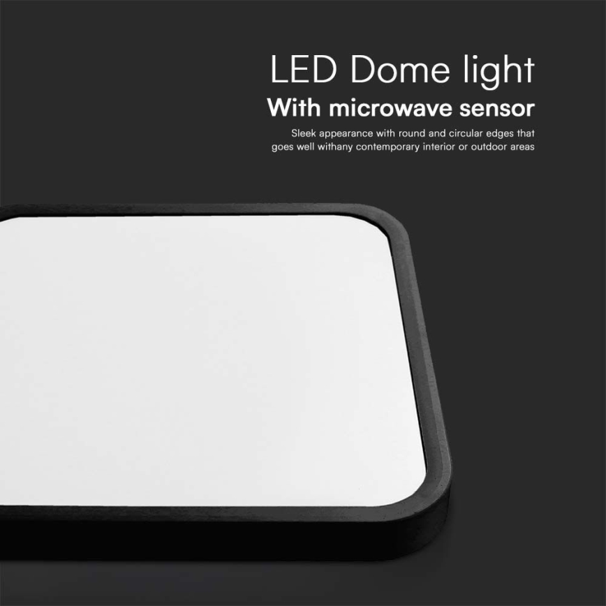 LED Kúpeľňové stropné svietidlo so senzorom LED/18W/230V 4000K IP44 29,5x29,5 cm čierna + diaľkové ovládanie