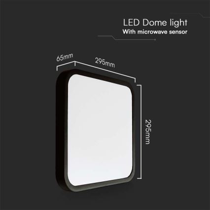 LED Kúpeľňové stropné svietidlo so senzorom LED/18W/230V 4000K IP44 29,5x29,5 cm čierna + diaľkové ovládanie