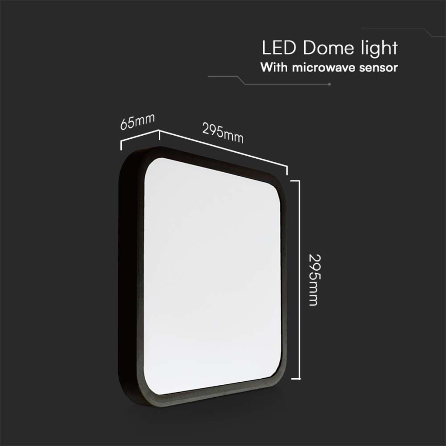 LED Kúpeľňové stropné svietidlo so senzorom LED/18W/230V 4000K IP44 29,5x29,5 cm čierna + diaľkové ovládanie
