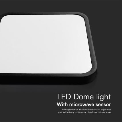 LED Kúpeľňové stropné svietidlo so senzorom SAMSUNG CHIP LED/18W/230V IP44 4000K 29x29 cm čierna + diaľkové ovládanie