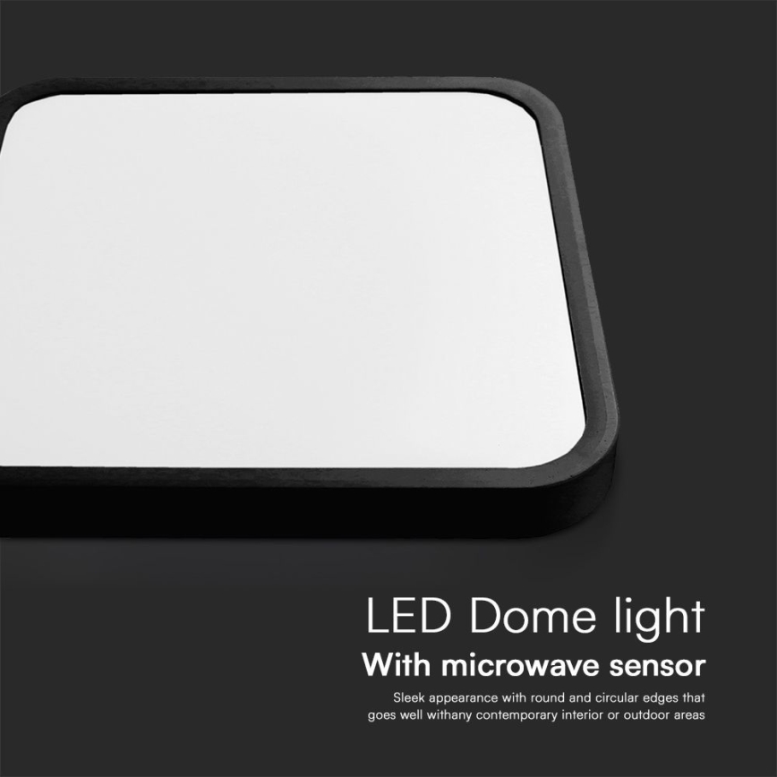 LED Kúpeľňové stropné svietidlo so senzorom SAMSUNG CHIP LED/18W/230V IP44 4000K 29x29 cm čierna + diaľkové ovládanie
