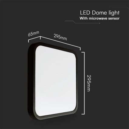LED Kúpeľňové stropné svietidlo so senzorom SAMSUNG CHIP LED/18W/230V IP44 4000K 29x29 cm čierna + diaľkové ovládanie