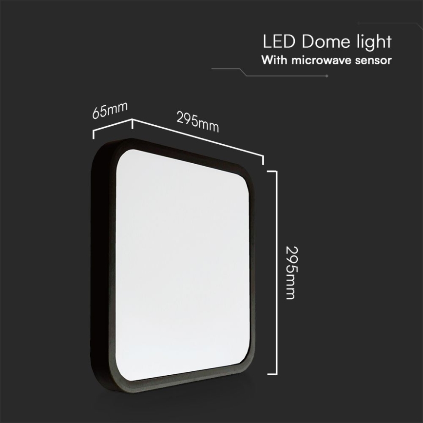LED Kúpeľňové stropné svietidlo so senzorom SAMSUNG CHIP LED/18W/230V IP44 4000K 29x29 cm čierna + diaľkové ovládanie