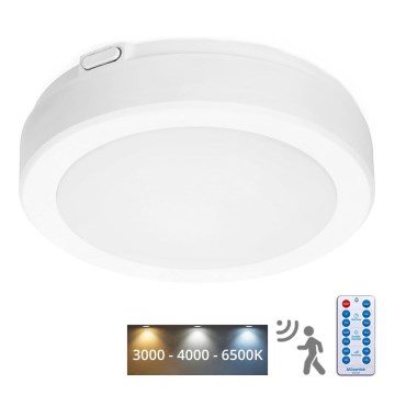LED Kúpeľňové stropné svietidlo so senzorom NAIROS LED/12W/230V IP65 3000/4000/6500K pr. 20 cm biela + diaľkové ovládanie