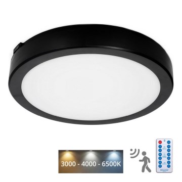 LED Kúpeľňové stropné svietidlo so senzorom NAIROS LED/18W/230V IP65 3000/4000/6500K pr. 30 cm čierna + diaľkové ovládanie