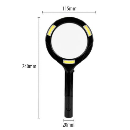 LED lupa 3× zväčšenie s podsvietením LED/3W/2xAA IP22