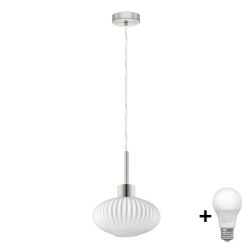 LED luster na káble HARMA 1xE27/60W/230V pr. 25 cm matný chróm/biela