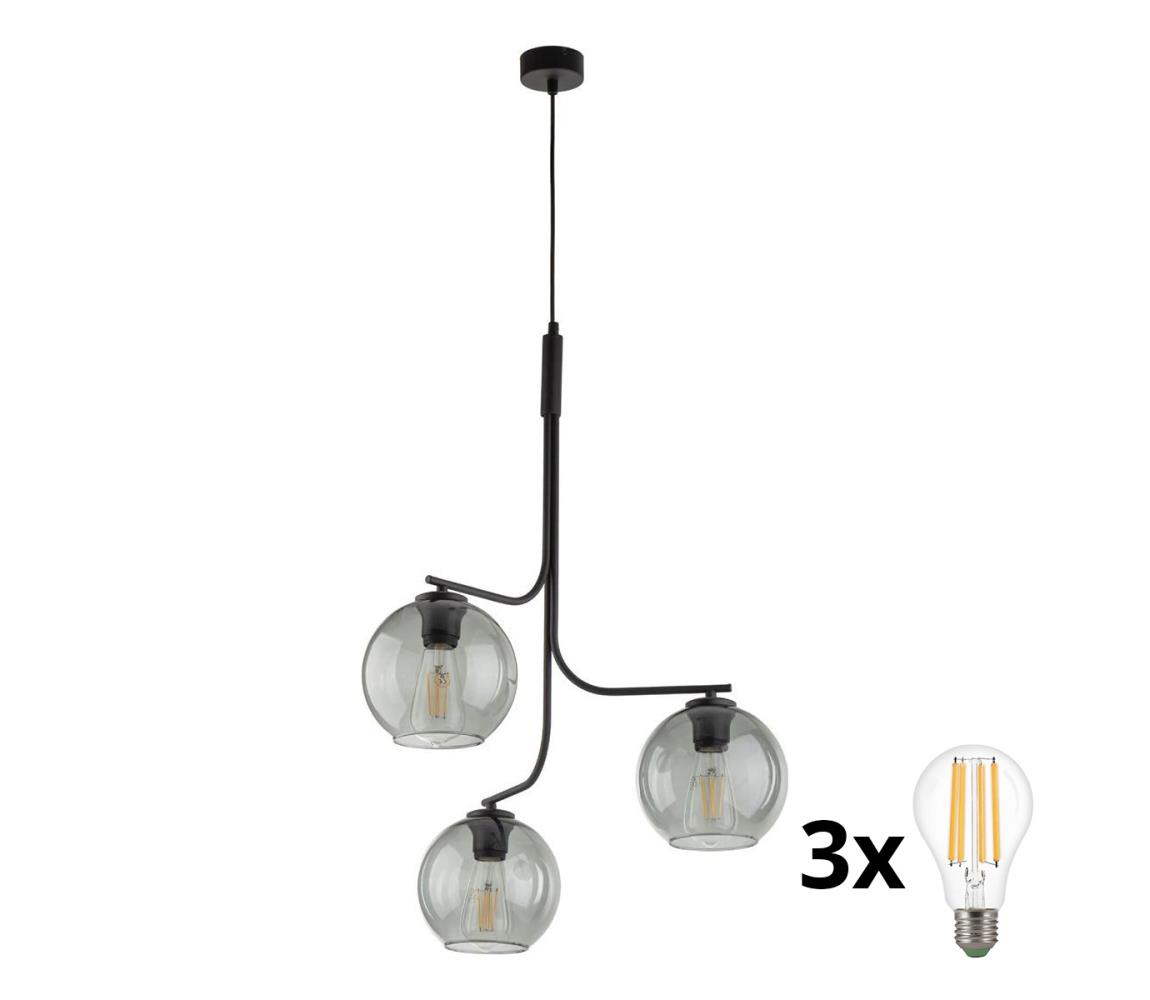 LED luster na lane CESAR 3xE27/15W/230V čierny/dymovo šedý 5726