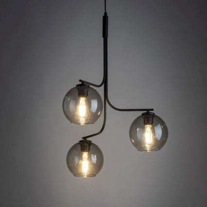 LED luster na lane CESAR 3xE27/15W/230V čierny/dymovo šedý