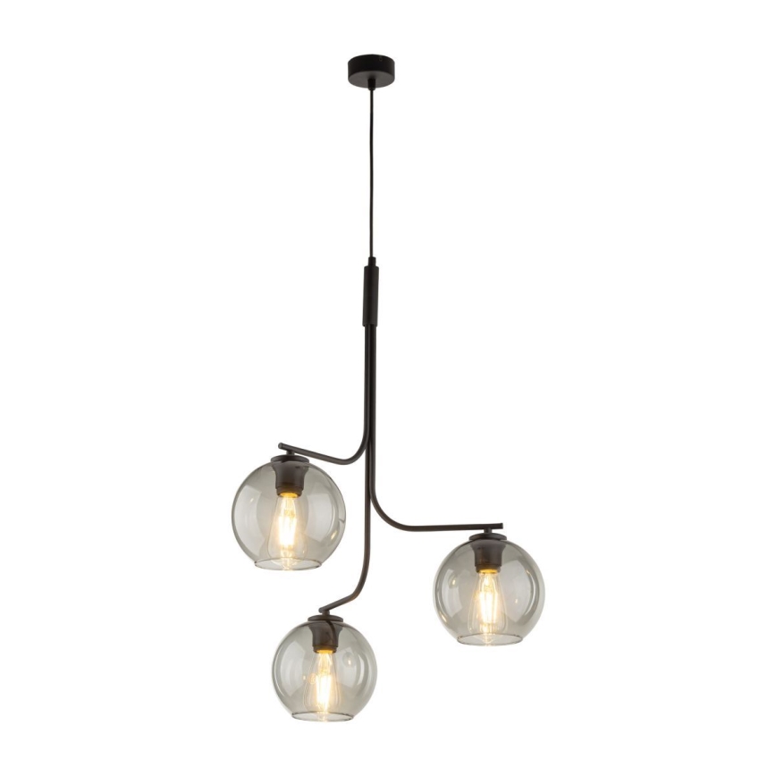 LED luster na lane CESAR 3xE27/15W/230V čierny/dymovo šedý