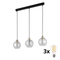 LED luster na lane DEVI 3xE27/15W/230V čierny/číry
