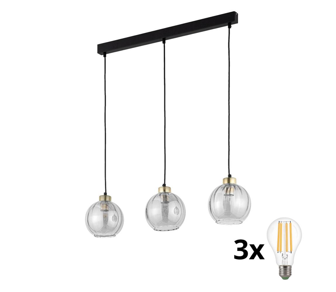 LED luster na lane DEVI 3xE27/15W/230V čierny/číry 4580