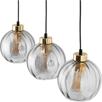 LED luster na lane DEVI 3xE27/15W/230V čierny/číry