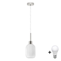 LED Luster na lane HARMA 1xE27/60W/230V pr. 14 cm matný chróm/biela