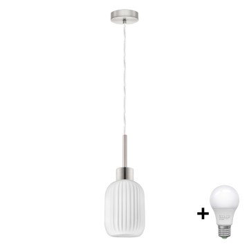 LED Luster na lane HARMA 1xE27/60W/230V pr. 14 cm matný chróm/biela