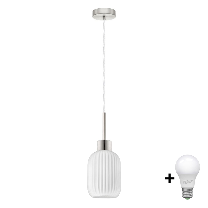 LED Luster na lane HARMA 1xE27/60W/230V pr. 14 cm matný chróm/biela