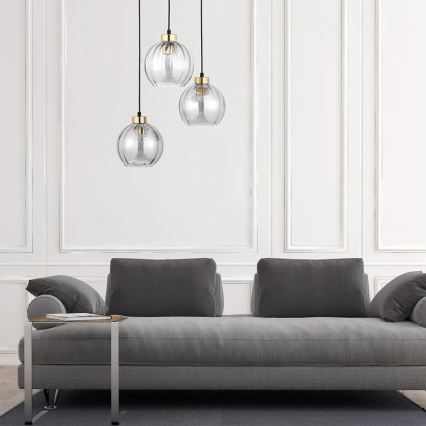 LED luster na lankách DEVI 3xE27/15W/230V čierna/číra