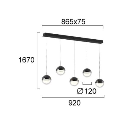 LED luster na lankách ZIREA LED/30W/230V čierna