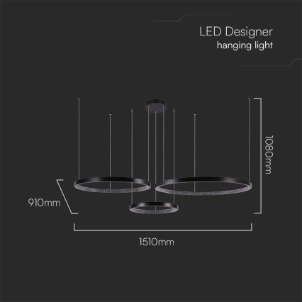 LED Luster na lanku 3xLED/19W/230V 3000K čierna