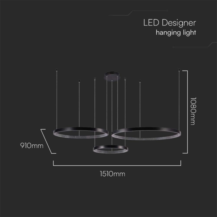 LED Luster na lanku 3xLED/19W/230V 4000K čierna
