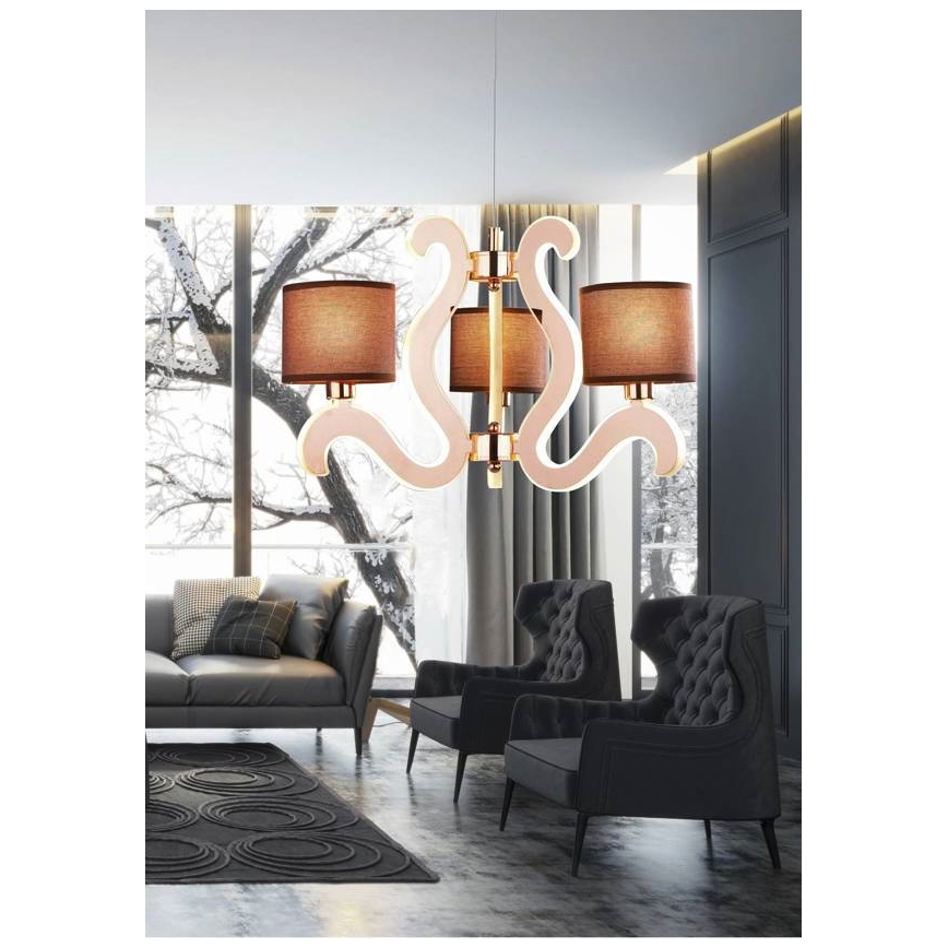 LED Luster na lanku AMBROSIA 3xE14/40W/230V + LED/18,4W medená