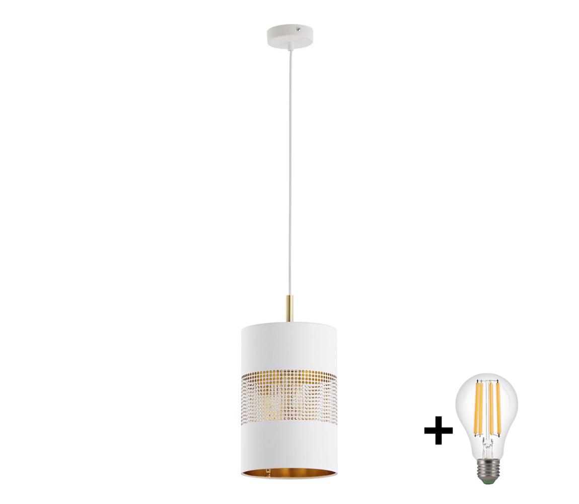 LED luster na lanku BOGART 1xE27/15W/230V biela/zlatá 3208