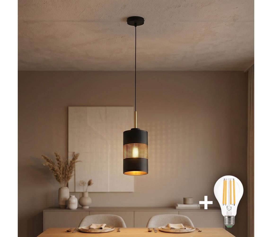 LED luster na lanku BOGART 1xE27/15W/230V čierna/zlatá 4400