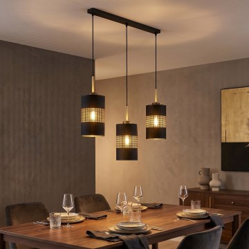 LED luster na lanku BOGART 3xE27/15W/230V čierna/zlatá