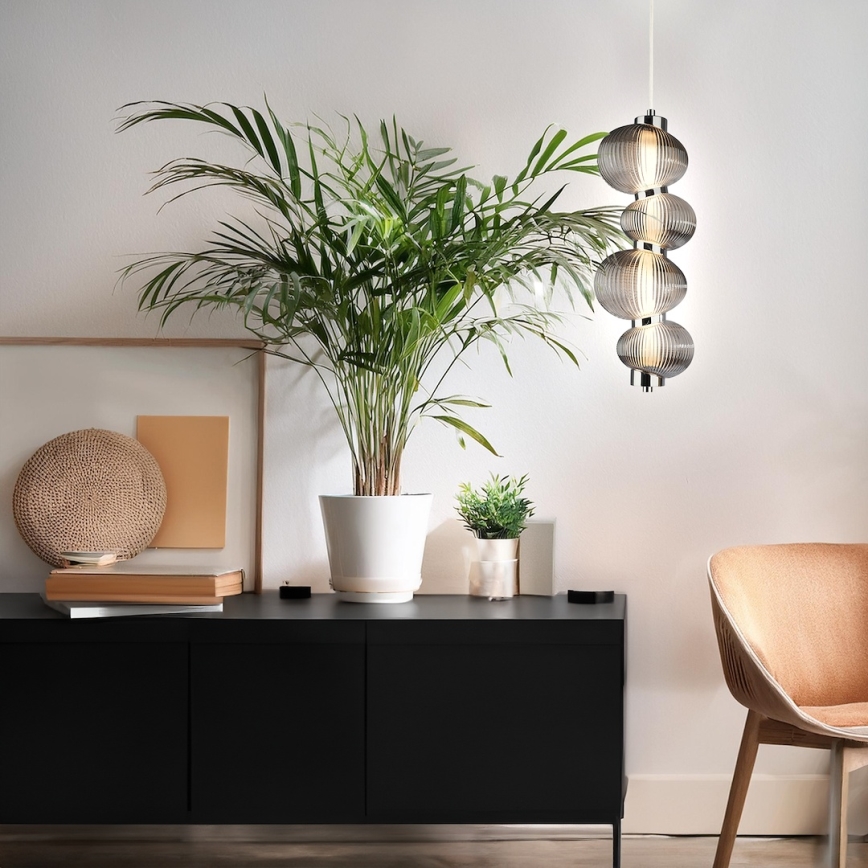 LED Luster na lanku BOLLA LED/17W/230V pr. 16 cm lesklý chróm/dymová