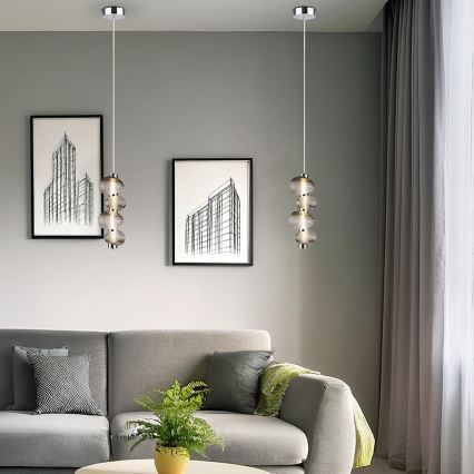 LED Luster na lanku BOLLA LED/17W/230V pr. 16 cm lesklý chróm/dymová
