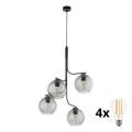 LED luster na lanku CESAR 4xE27/15W/230V čierna/dymová sivá