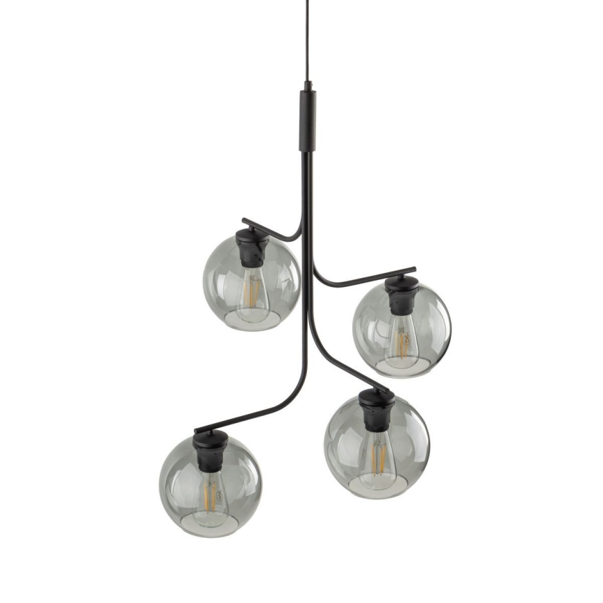 LED luster na lanku CESAR 4xE27/15W/230V čierna/dymová sivá