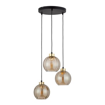 LED luster na lanku DEVI 3xE27/15W/230V čierna/dýmová béžová