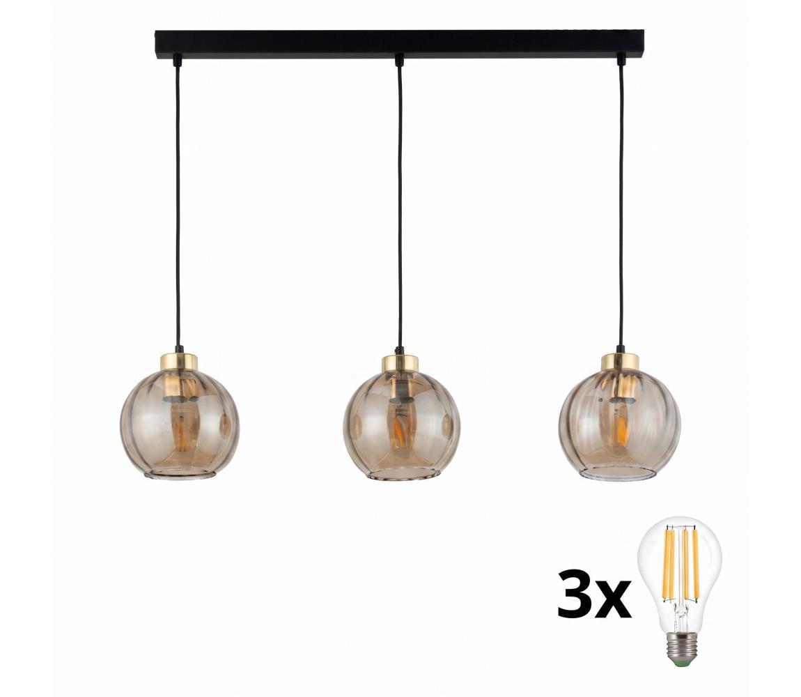 LED luster na lanku DEVI 3xE27/15W/230V čierna/dýmová béžová 4638