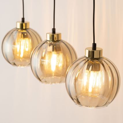LED luster na lanku DEVI 3xE27/15W/230V čierna/dýmová béžová