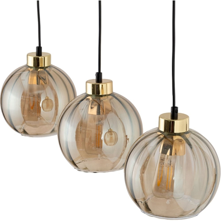 LED luster na lanku DEVI 3xE27/15W/230V čierna/dýmová béžová