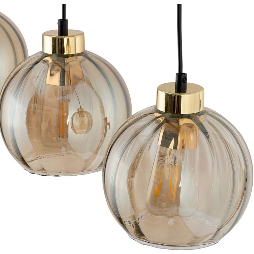 LED luster na lanku DEVI 3xE27/15W/230V čierna/dýmová béžová