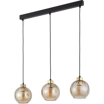 LED luster na lanku DEVI 3xE27/15W/230V čierna/dýmová béžová