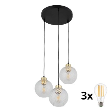 LED luster na lanku DEVON 3xE27/15W/230V čierna/číra