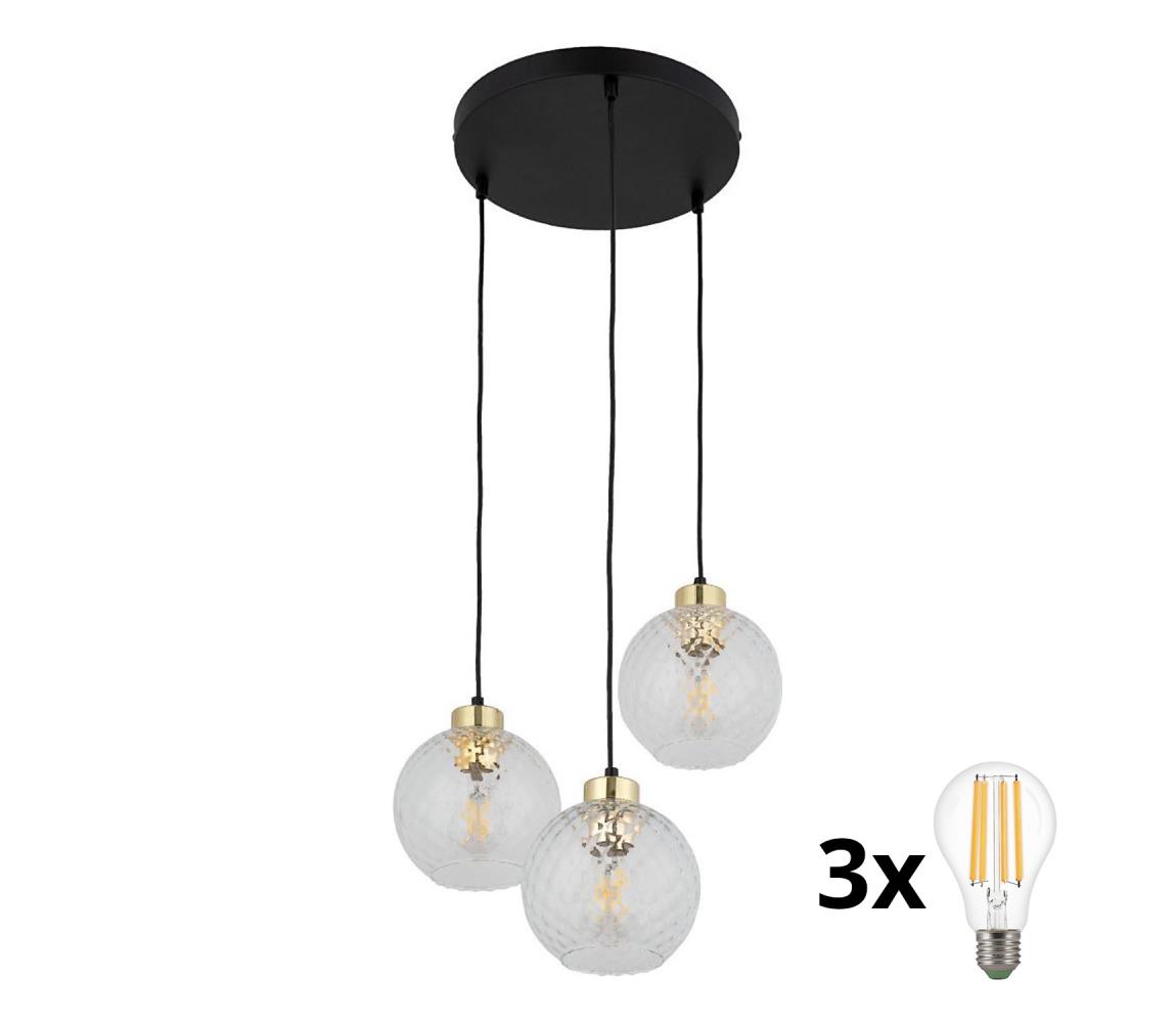 LED luster na lanku DEVON 3xE27/15W/230V čierna/číra 4586