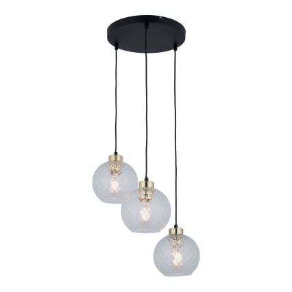 LED luster na lanku DEVON 3xE27/15W/230V čierna/číra