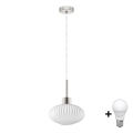 LED luster na lanku HARMA 1xE27/60W/230V pr. 25 cm matný chróm/biela